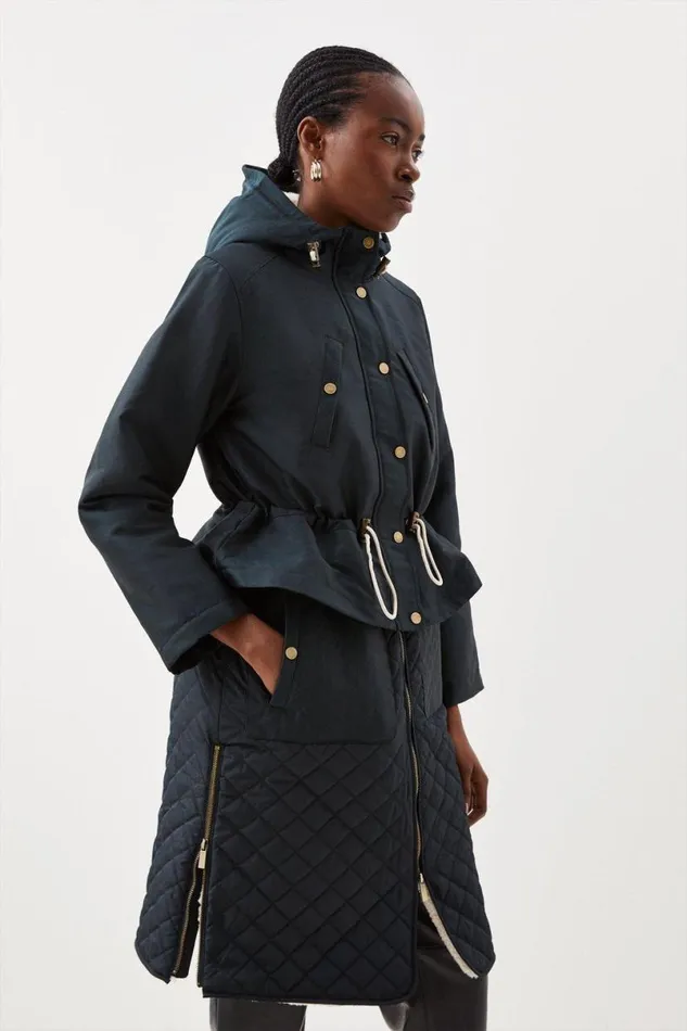 Faux Fur Lined Hybrid Longline Trench Coat Black Women Karen Millen Coats and Jackets