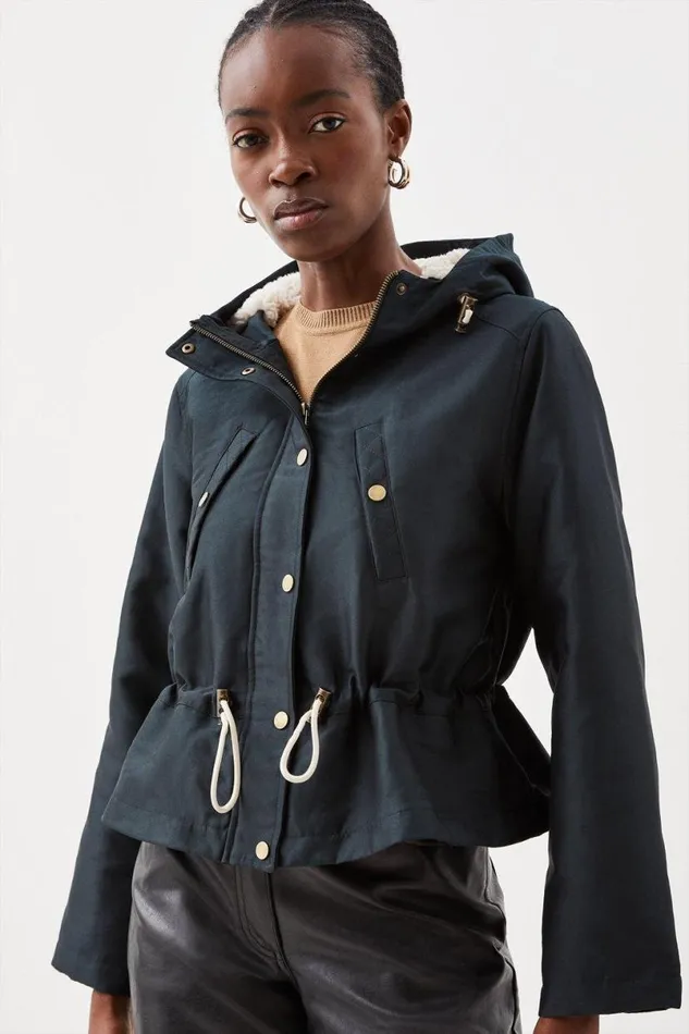 Faux Fur Lined Hybrid Longline Trench Coat Black Women Karen Millen Coats and Jackets