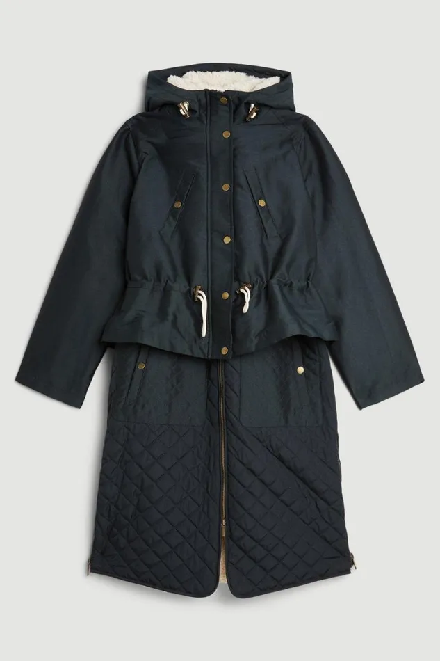 Faux Fur Lined Hybrid Longline Trench Coat Black Women Karen Millen Coats and Jackets