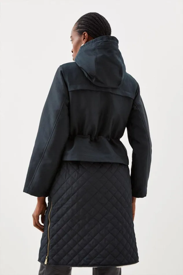 Faux Fur Lined Hybrid Longline Trench Coat Black Women Karen Millen Coats and Jackets