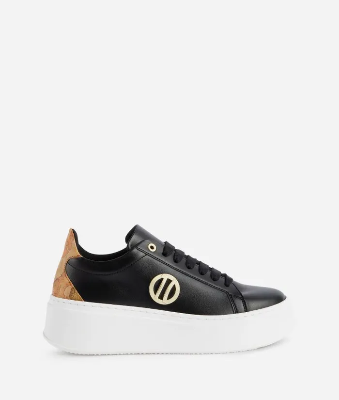 Faux Napa Leather Wedge Sneakers With 1c Logo Detail Black Woman Alviero Martini Sneakers