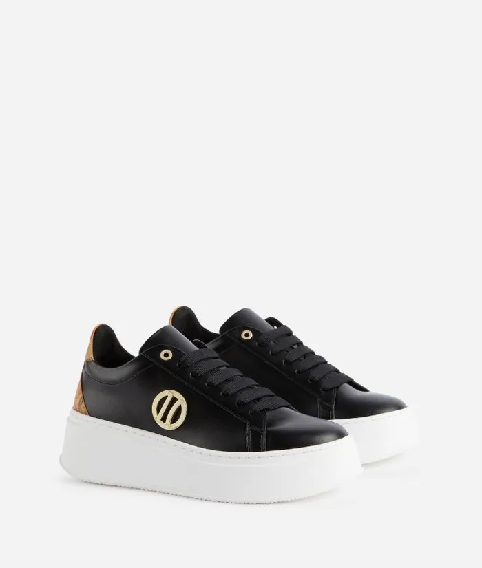 Faux Napa Leather Wedge Sneakers With 1c Logo Detail Black Woman Alviero Martini Sneakers