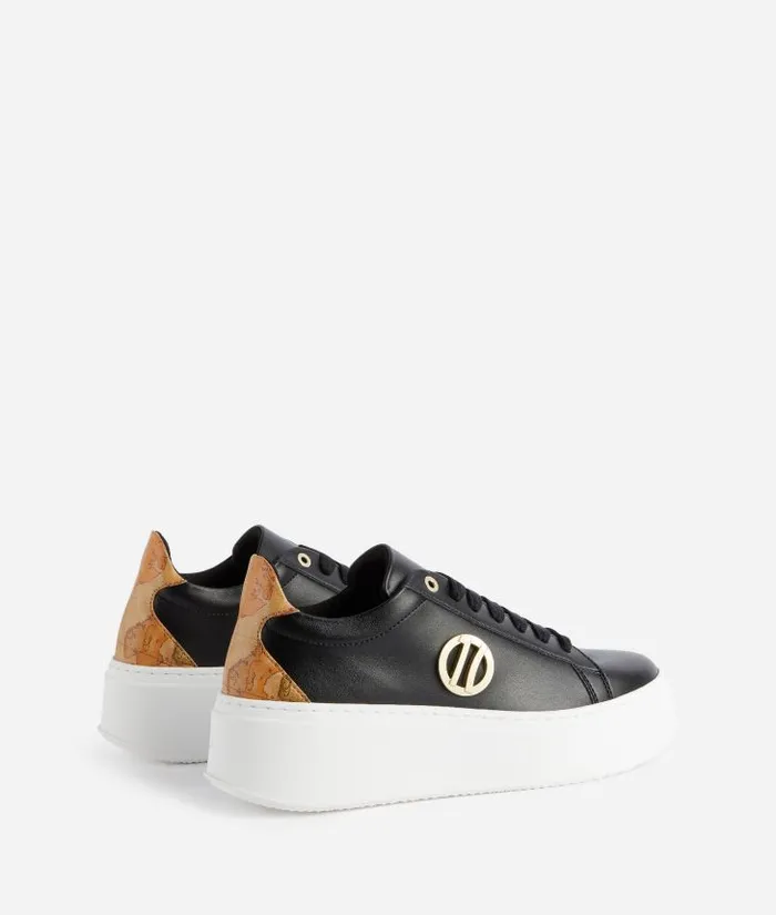 Faux Napa Leather Wedge Sneakers With 1c Logo Detail Black Woman Alviero Martini Sneakers