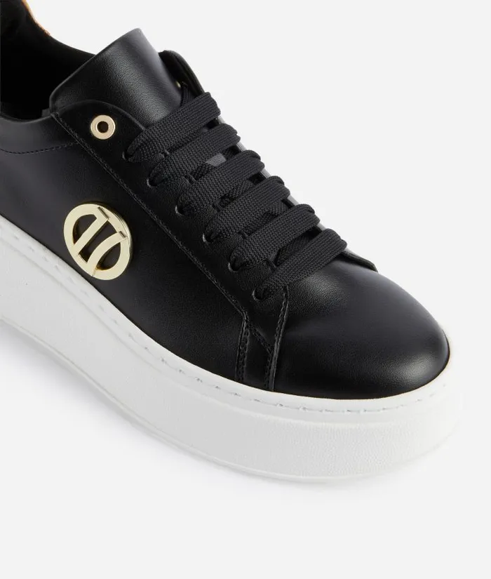 Faux Napa Leather Wedge Sneakers With 1c Logo Detail Black Woman Alviero Martini Sneakers