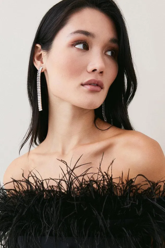 Feather Bardot Stretch Crepe Tailored Maxi Dress Black Women Karen Millen Dresses