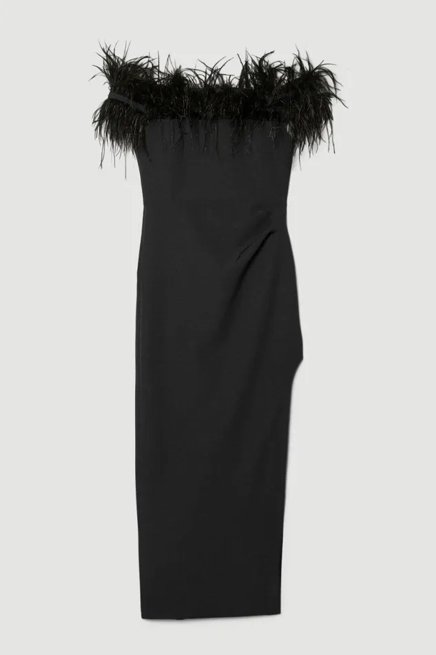 Feather Bardot Stretch Crepe Tailored Maxi Dress Black Women Karen Millen Dresses