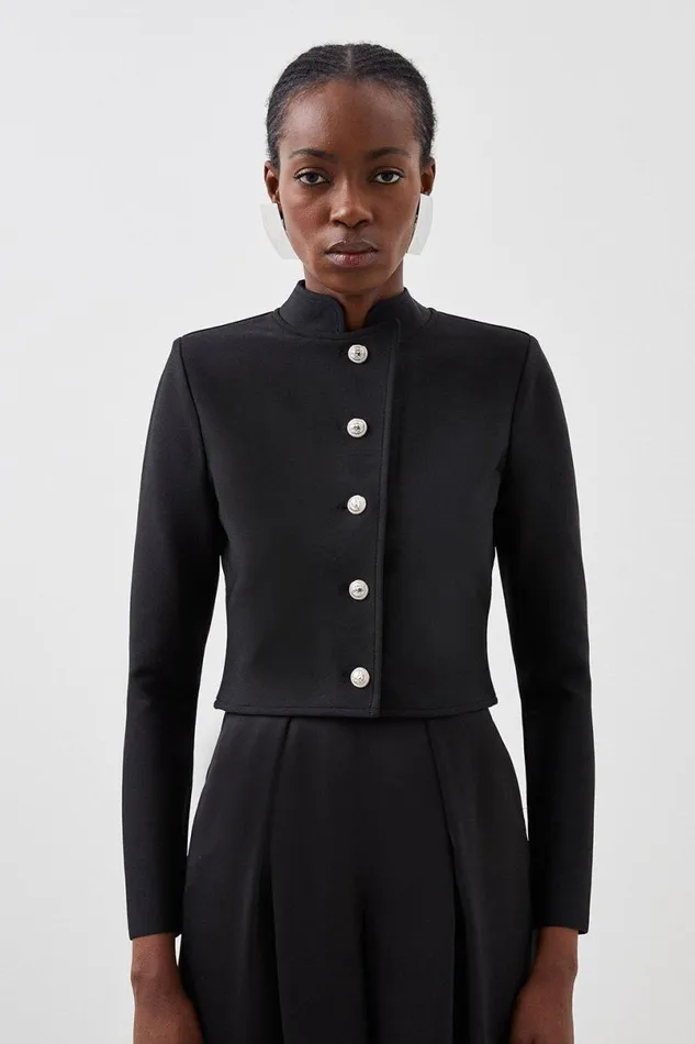 Figure Form Bandage Cropped Button Up Knit Jacket Black Women Karen Millen Coats and Jackets Figure Form Bandage Cropped Button Up Knit Jacket Black Women Karen Millen Coats and Jackets