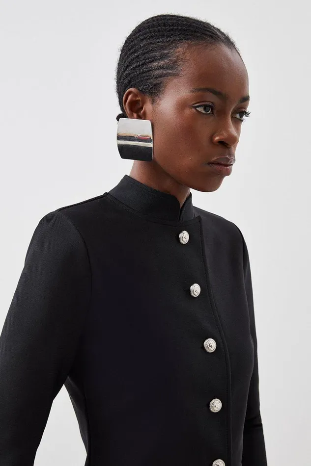 Figure Form Bandage Cropped Button Up Knit Jacket Black Women Karen Millen Coats and Jackets
