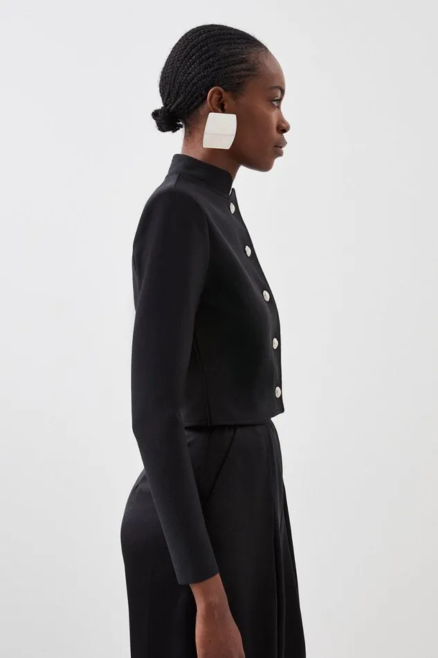 Figure Form Bandage Cropped Button Up Knit Jacket Black Women Karen Millen Coats and Jackets