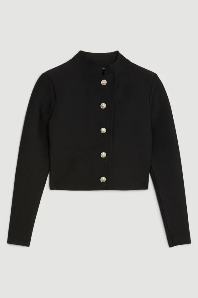 Figure Form Bandage Cropped Button Up Knit Jacket Black Women Karen Millen Coats and Jackets