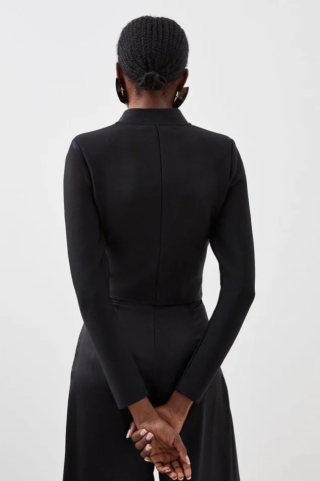 Figure Form Bandage Cropped Button Up Knit Jacket Black Women Karen Millen Coats and Jackets
