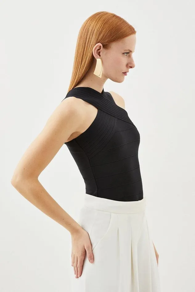 Figure Form Bandage Cross Front Knit Top Black Women Karen Millen Tops