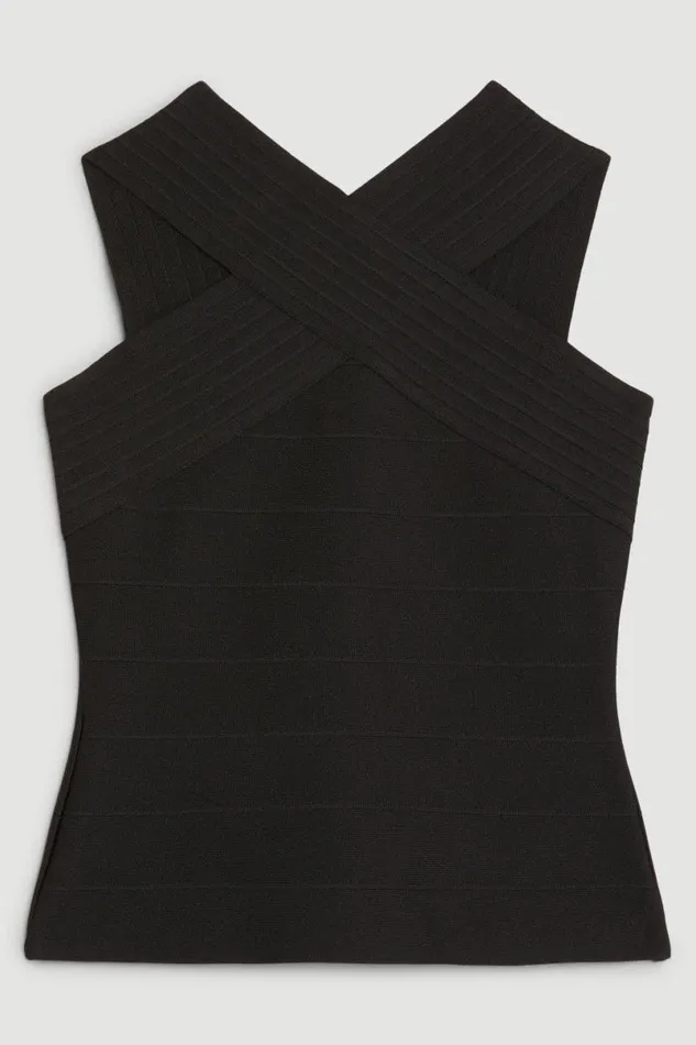 Figure Form Bandage Cross Front Knit Top Black Women Karen Millen Tops