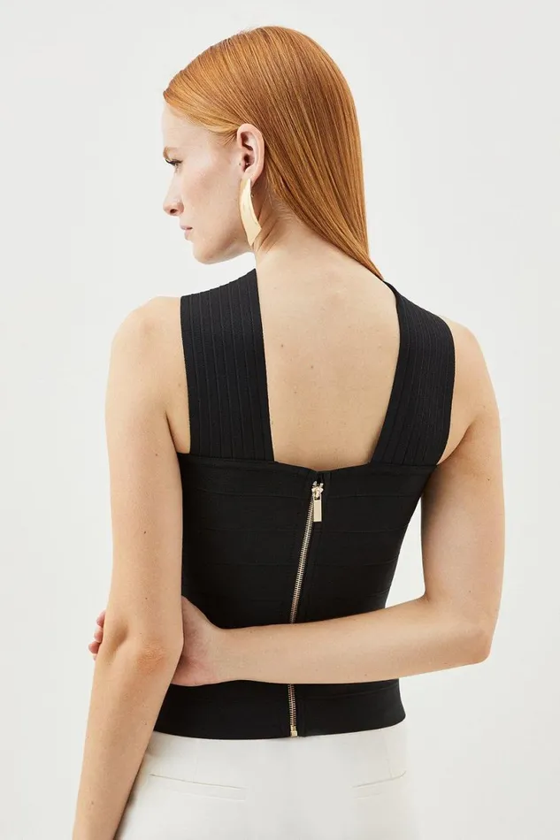 Figure Form Bandage Cross Front Knit Top Black Women Karen Millen Tops