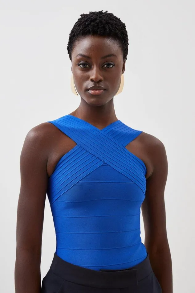 Figure Form Bandage Cross Front Knit Top Cobalt Women Karen Millen Tops