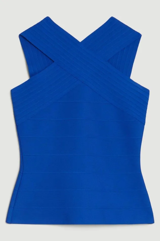 Figure Form Bandage Cross Front Knit Top Cobalt Women Karen Millen Tops