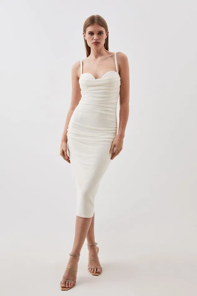 Figure Form Bandage Cup Detail Structured Knit Midi Dress Women Karen Millen Dresses