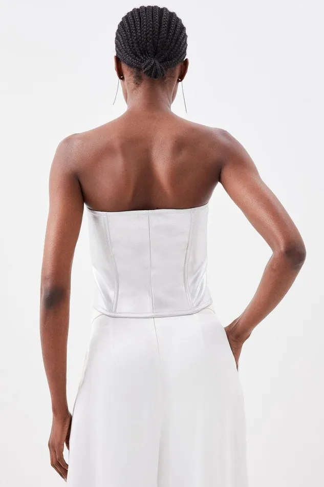 Figure Form Bandage Foiled Knit Zip Corset Top Silver Women Karen Millen Tops