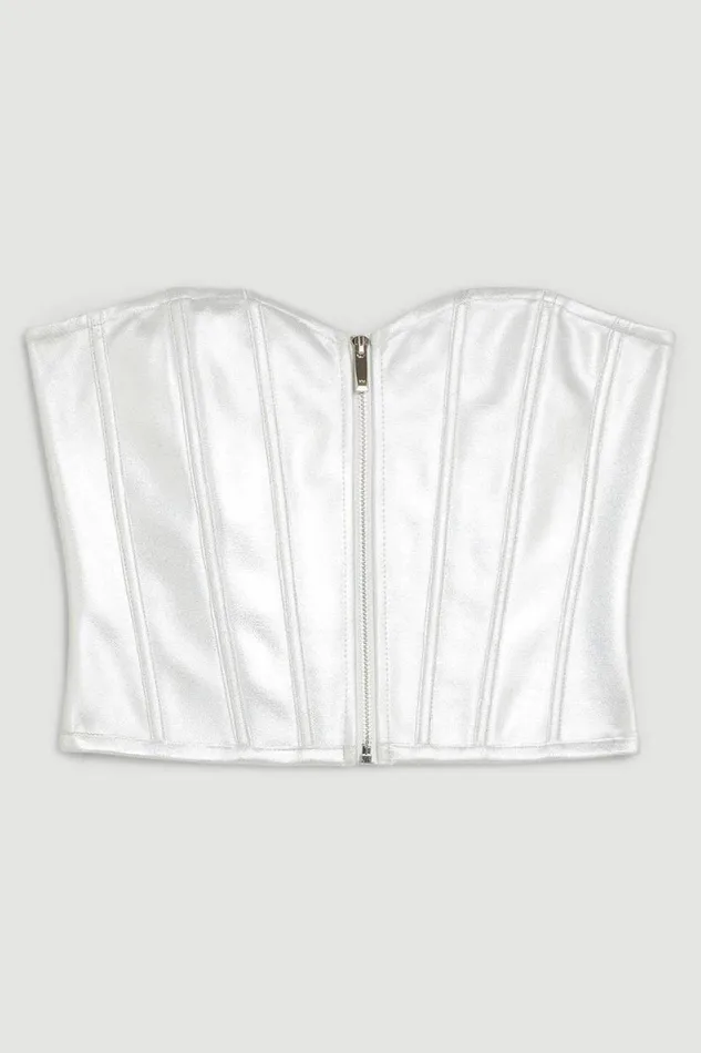 Figure Form Bandage Foiled Knit Zip Corset Top Silver Women Karen Millen Tops