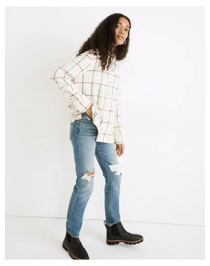 Flannel Oversized Ex Boyfriend Shirt In Windowpane Rusty Torch Women Madewell Tops and Shirts