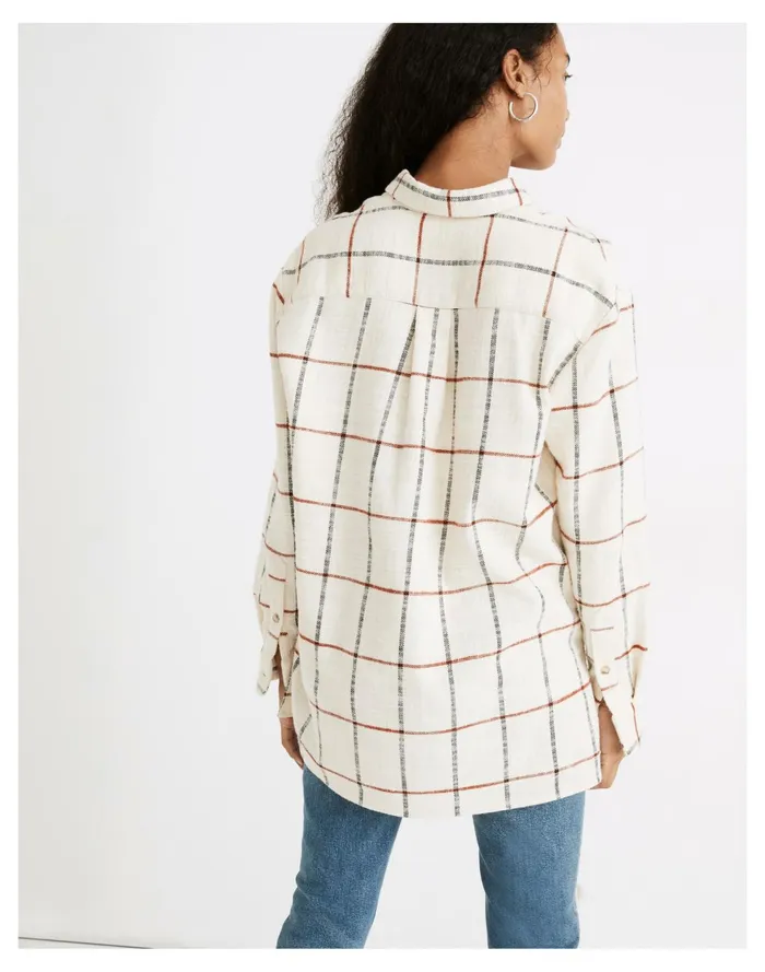 Flannel Oversized Ex Boyfriend Shirt In Windowpane Rusty Torch Women Madewell Tops and Shirts