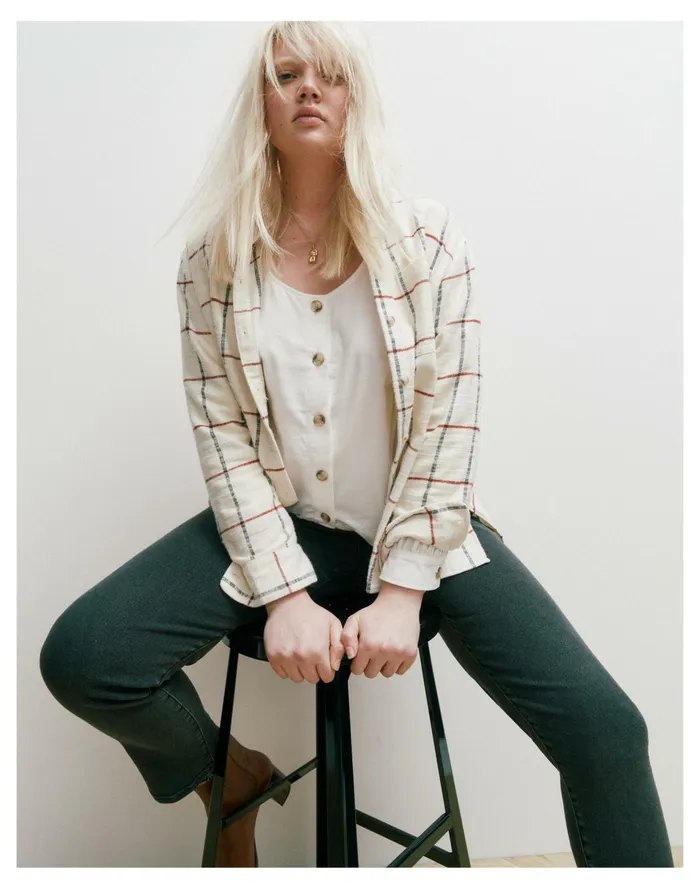 Flannel Oversized Ex Boyfriend Shirt In Windowpane Rusty Torch Women Madewell Tops and Shirts