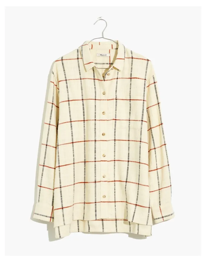 Flannel Oversized Ex Boyfriend Shirt In Windowpane Rusty Torch Women Madewell Tops and Shirts