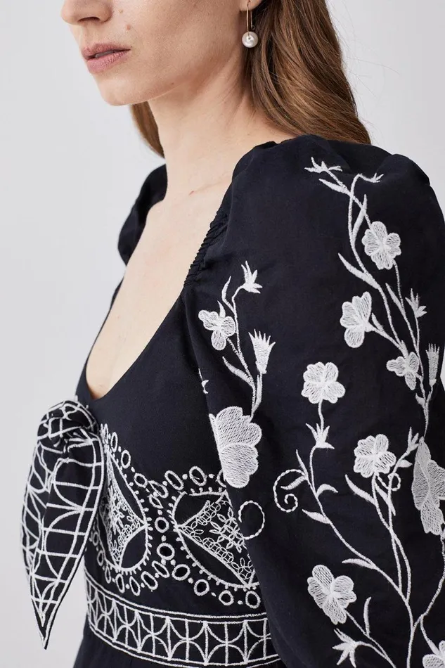 Floral and Geo Embroidered Woven Jumpsuit Black Women Karen Millen Jumpsuits and Playsuits