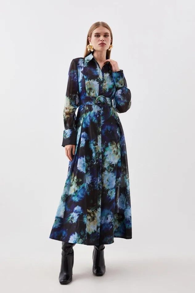 Floral Organdie Long Sleeve Woven Maxi Dress Women Karen Millen Dresses