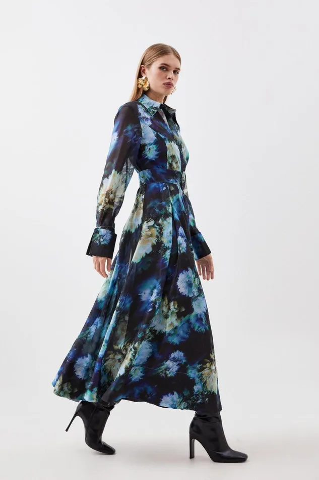 Floral Organdie Long Sleeve Woven Maxi Dress Women Karen Millen Dresses