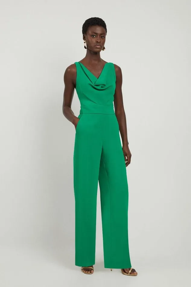 Fluid Tailored Cowl Neck Backless Wide Leg Jumpsuit Green Women Karen Millen Jumpsuits and Playsuits Fluid Tailored Cowl Neck Backless Wide Leg Jumpsuit Green Women Karen Millen Jumpsuits and Playsuits