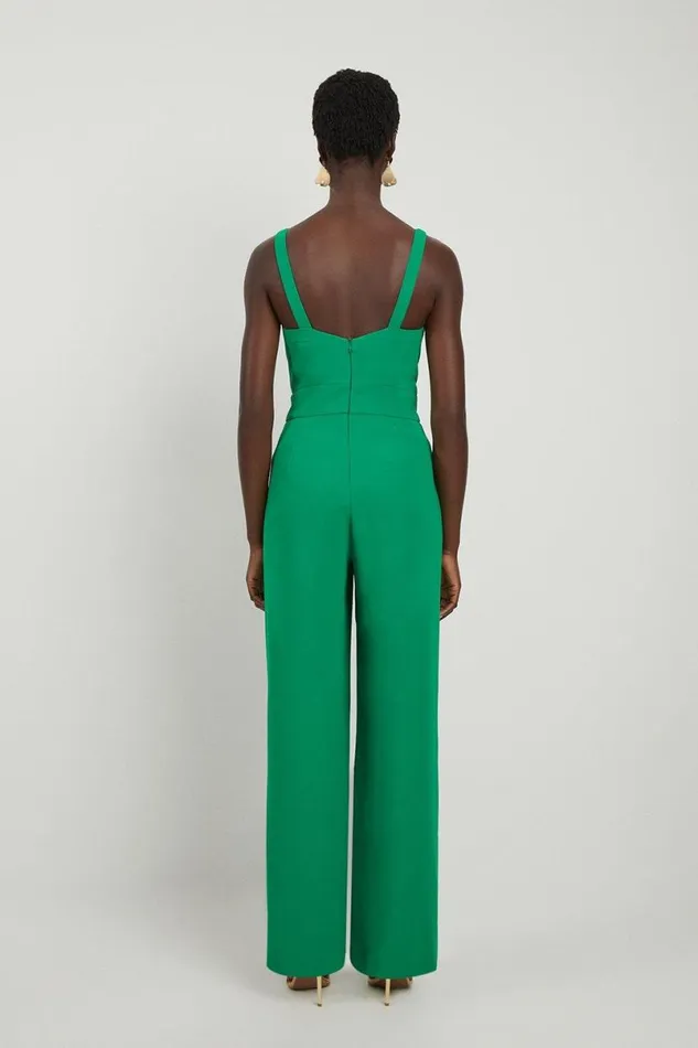 Fluid Tailored Cowl Neck Backless Wide Leg Jumpsuit Green Women Karen Millen Jumpsuits and Playsuits