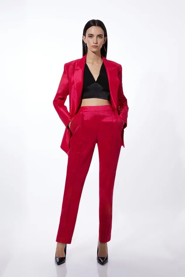 Fluid Tailored Metallic Straight Leg Trousers Bright Pink Women Karen Millen Trousers