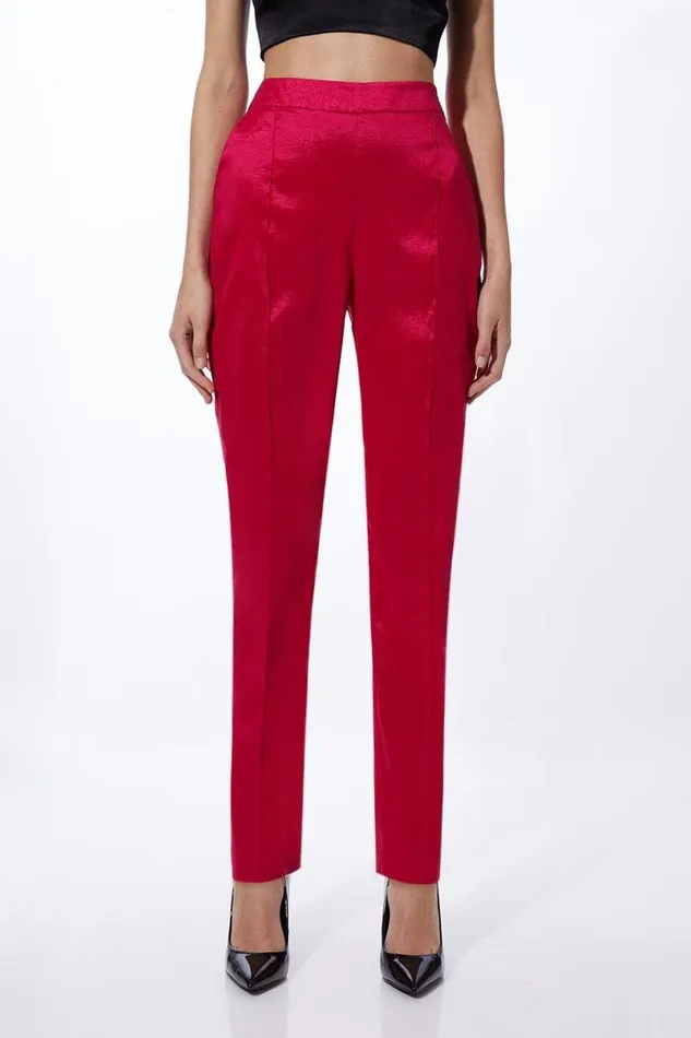 Fluid Tailored Metallic Straight Leg Trousers Bright Pink Women Karen Millen Trousers
