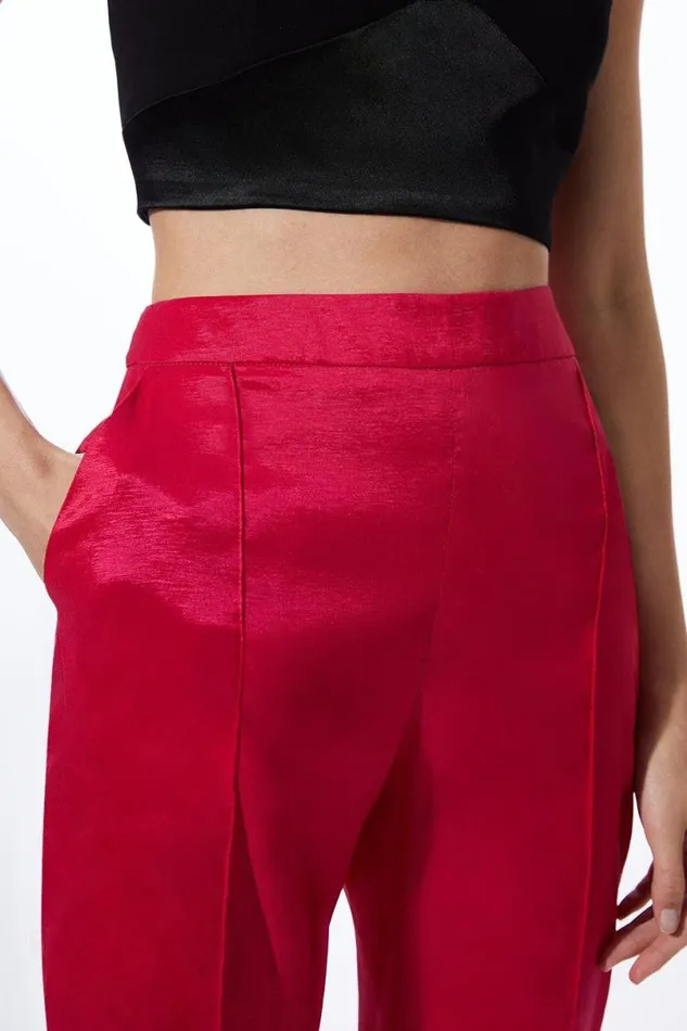 Fluid Tailored Metallic Straight Leg Trousers Bright Pink Women Karen Millen Trousers