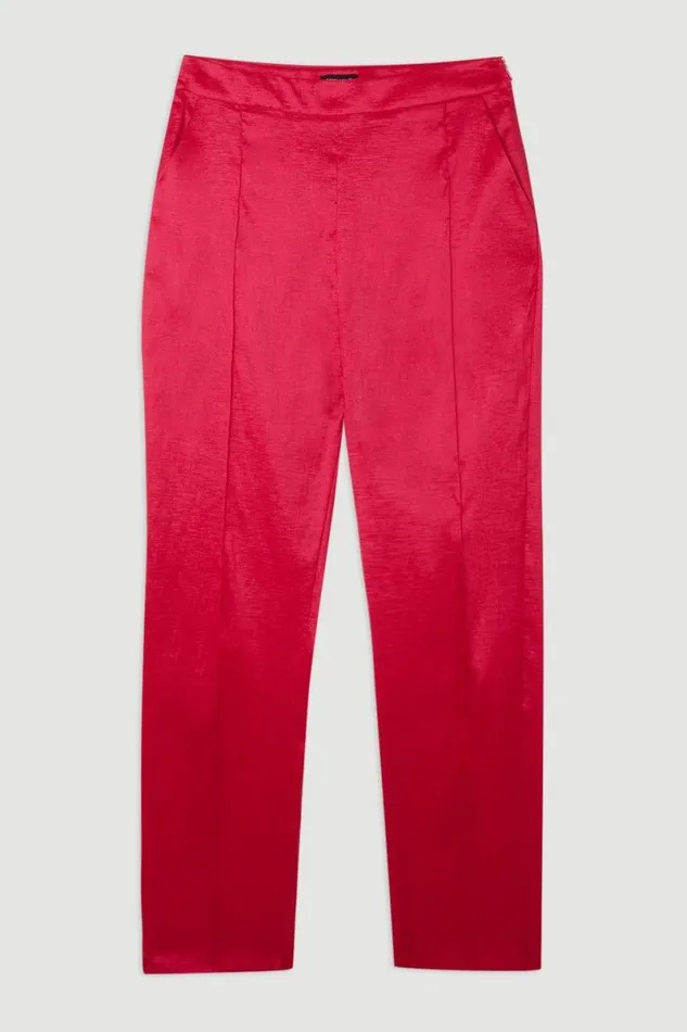 Fluid Tailored Metallic Straight Leg Trousers Bright Pink Women Karen Millen Trousers