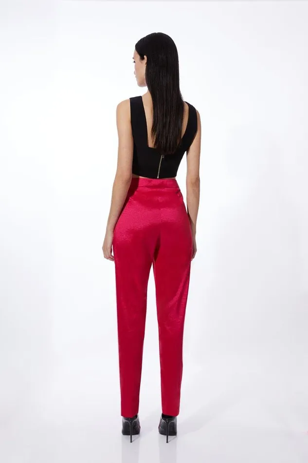 Fluid Tailored Metallic Straight Leg Trousers Bright Pink Women Karen Millen Trousers