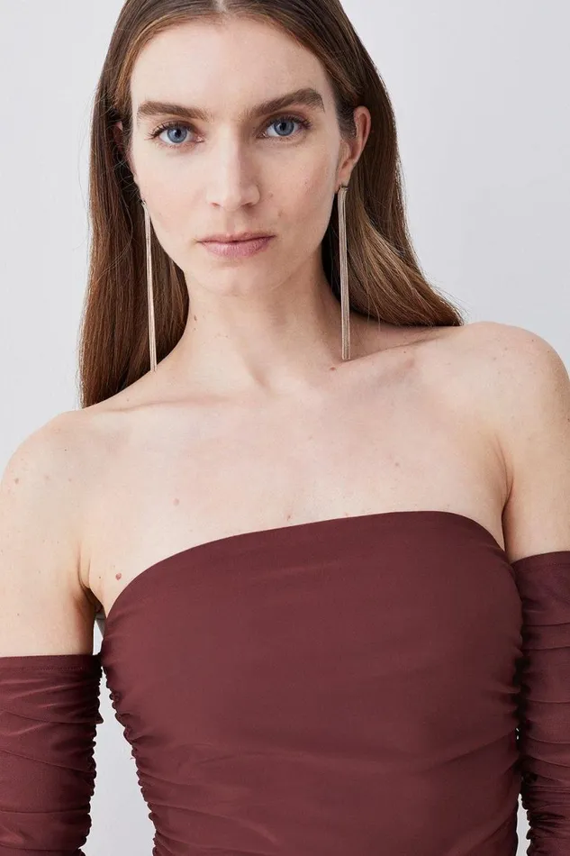 Gathered Slinky Bardot Maxi Dress Chocolate Women Karen Millen Dresses