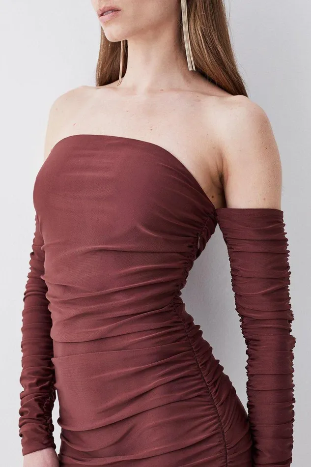 Gathered Slinky Bardot Maxi Dress Chocolate Women Karen Millen Dresses