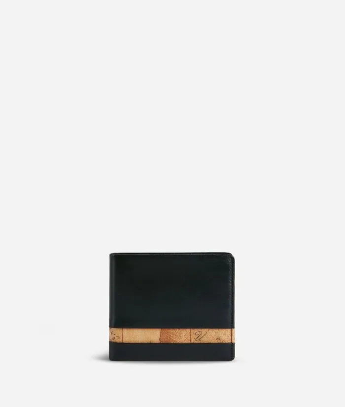 Geo Classic Medium Wallet In Leather Black Man Alviero Martini Wallets