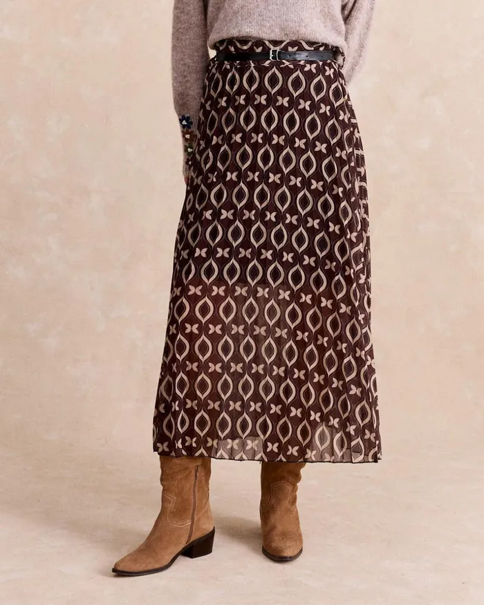 Geometri Pleated Skirt Brown Women Polin Et Moi Skirts