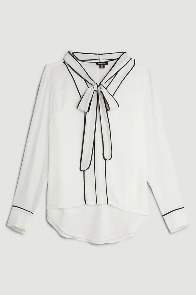 Georgette Woven Top With Piping Detail Ivory Women Karen Millen Tops