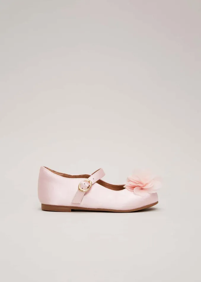 Girls Phase Eight Childrenswear Satin Flower Detail Shoes