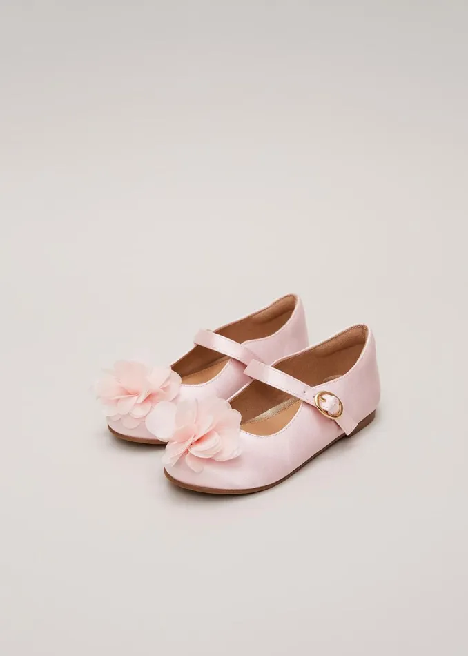 Girls Phase Eight Childrenswear Satin Flower Detail Shoes