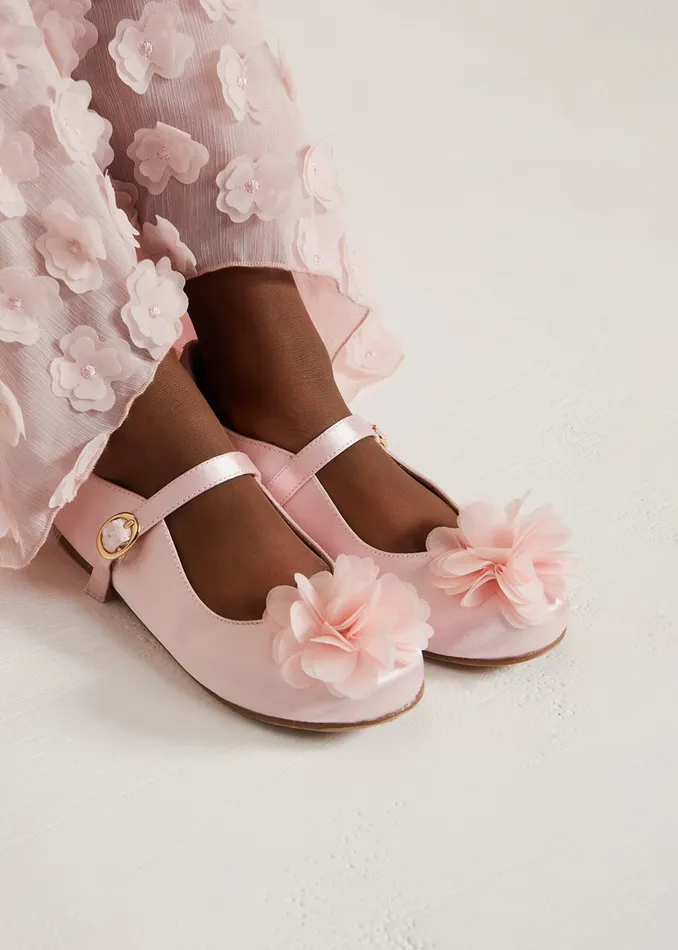 Girls Phase Eight Childrenswear Satin Flower Detail Shoes
