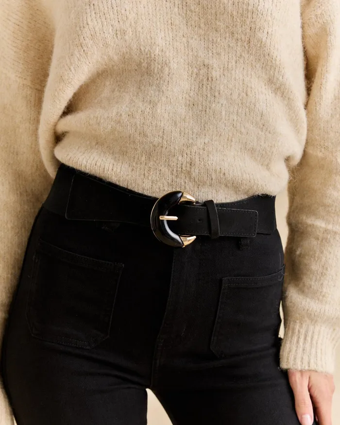 Glitter Buckle Belt Black Women Polin Et Moi Belts