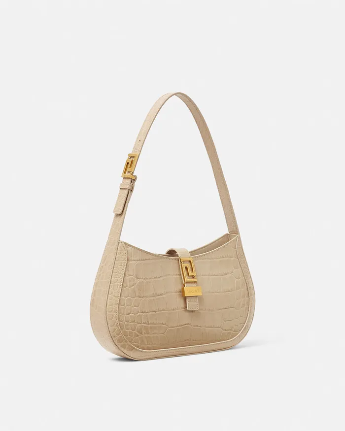 Greca Goddess Women Versace CrocEffect Greca Goddess Hobo Bag Beige
