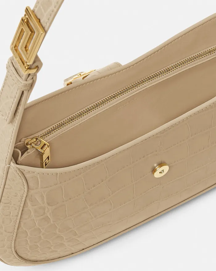 Greca Goddess Women Versace CrocEffect Greca Goddess Hobo Bag Beige
