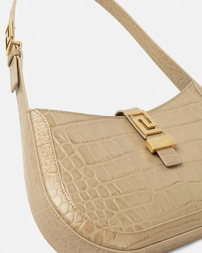 Greca Goddess Women Versace CrocEffect Greca Goddess Hobo Bag Beige