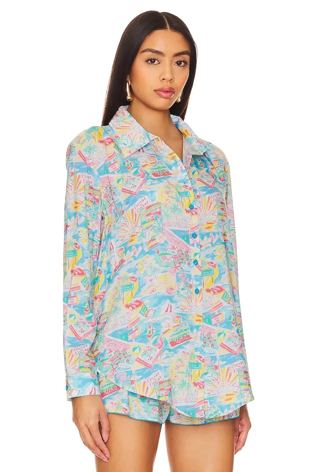 Groovy Delight Shirt Multi Blue Vacay Women Lovers Friends Tops